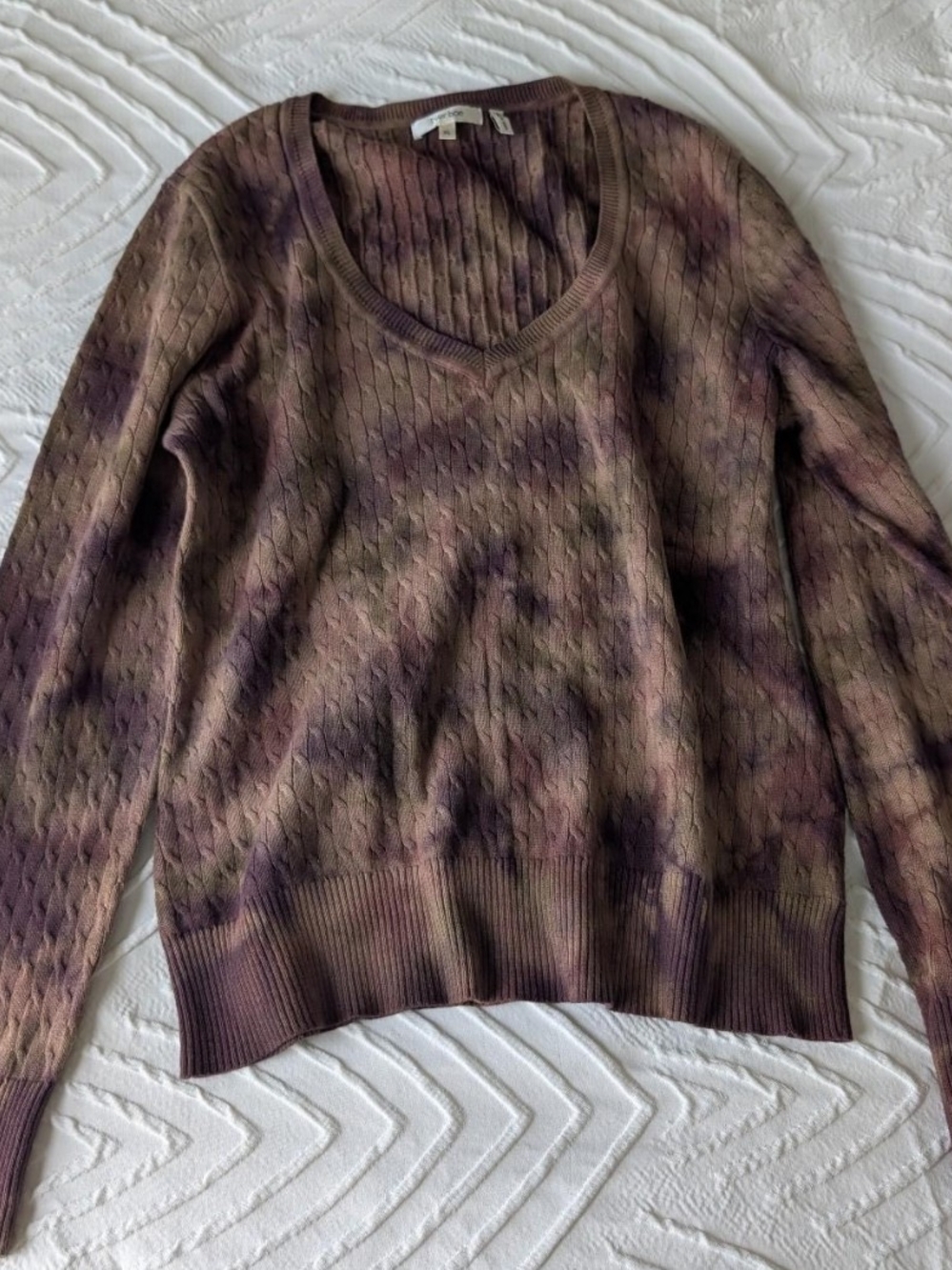 Tyler Boe Tie-Dye Cable V-Neck Sweater